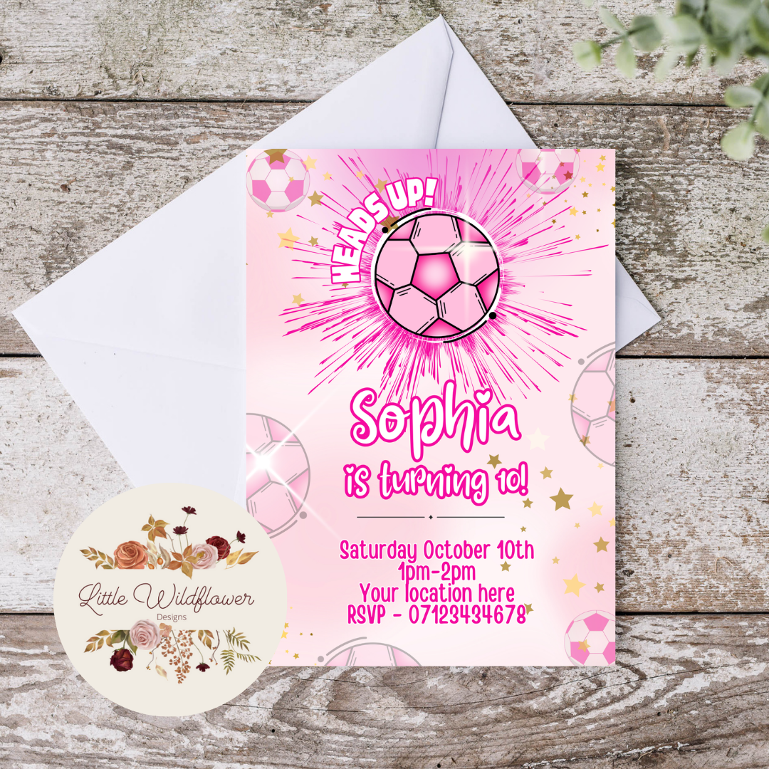 Pink Football Invitations Personalised