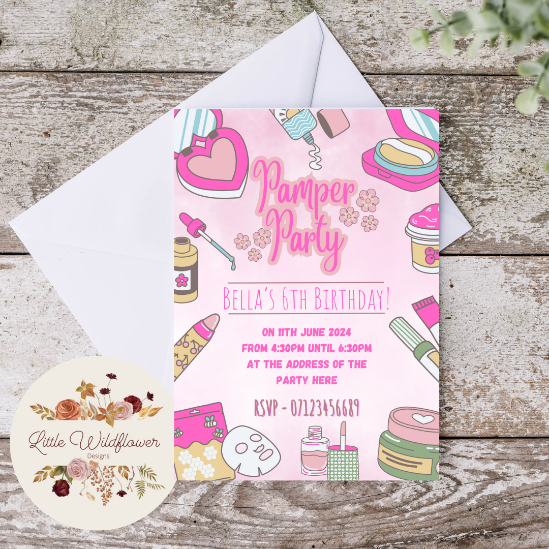 Pamper Party Personalised Invitations